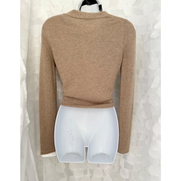 Vintage Garnet Hill XS Taupe Beige Cashmere Open Front Knot Cardigan Sweater - Picture 3 of 9